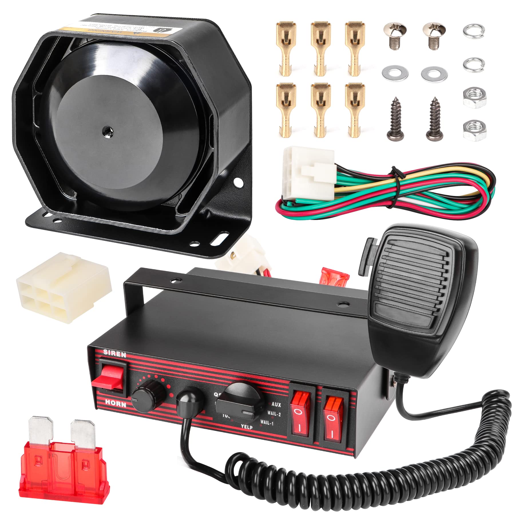 Police Siren for Car 8 Tones Warning Emergency Siren PA System with Handheld Microphone 12V 200W for Police car,The Ambulance,Fire Truck,Engineering Siren for Vehicle