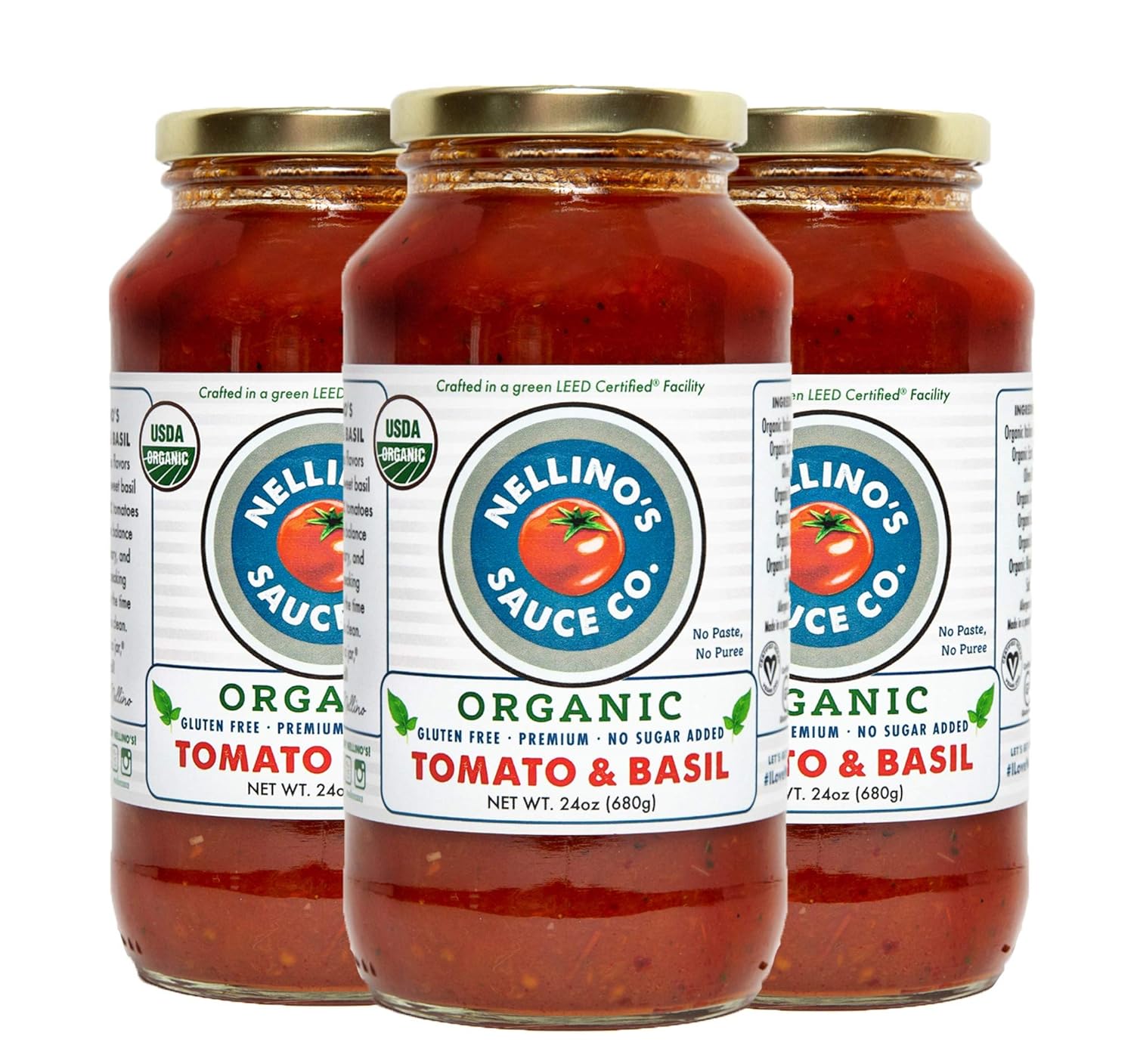 Nellino's Organic Pasta Sauces Low Acidic, Keto, No Sugar Added, Certified Gluten