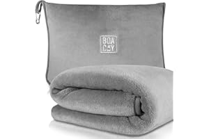 BOACAY Soft & Warm Travel Blanket for Airplane & Car - Long Flight Essential for Women, Men, Kids - Compact Pillow with Lugga