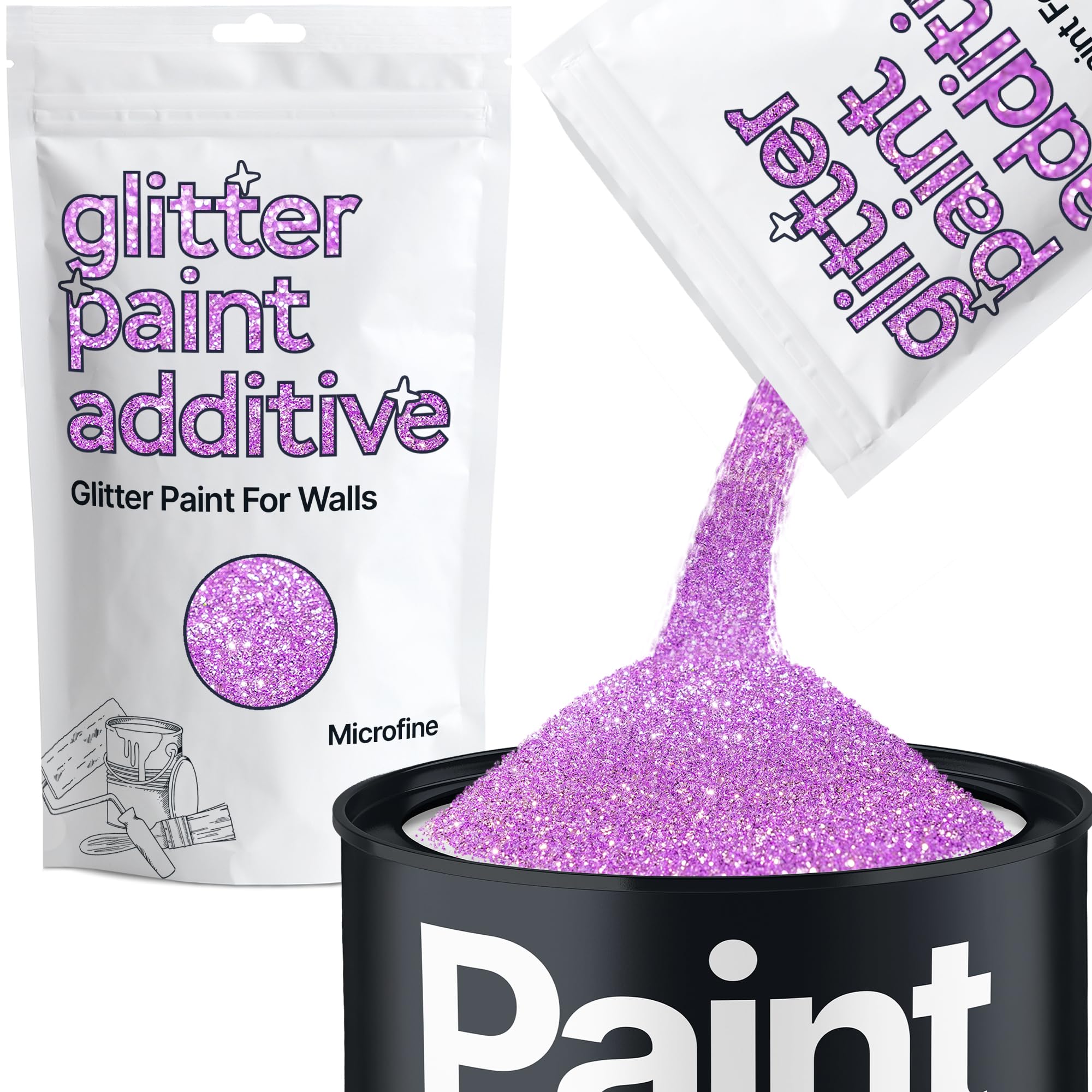 Hemway Lavender Purple Glitter Paint Additive Microfine 100g for Adding Sparkle to Paints & Varnish | Paint Walls Sparkly Add to Emulsion, Acrylic or Lacquer Indoor