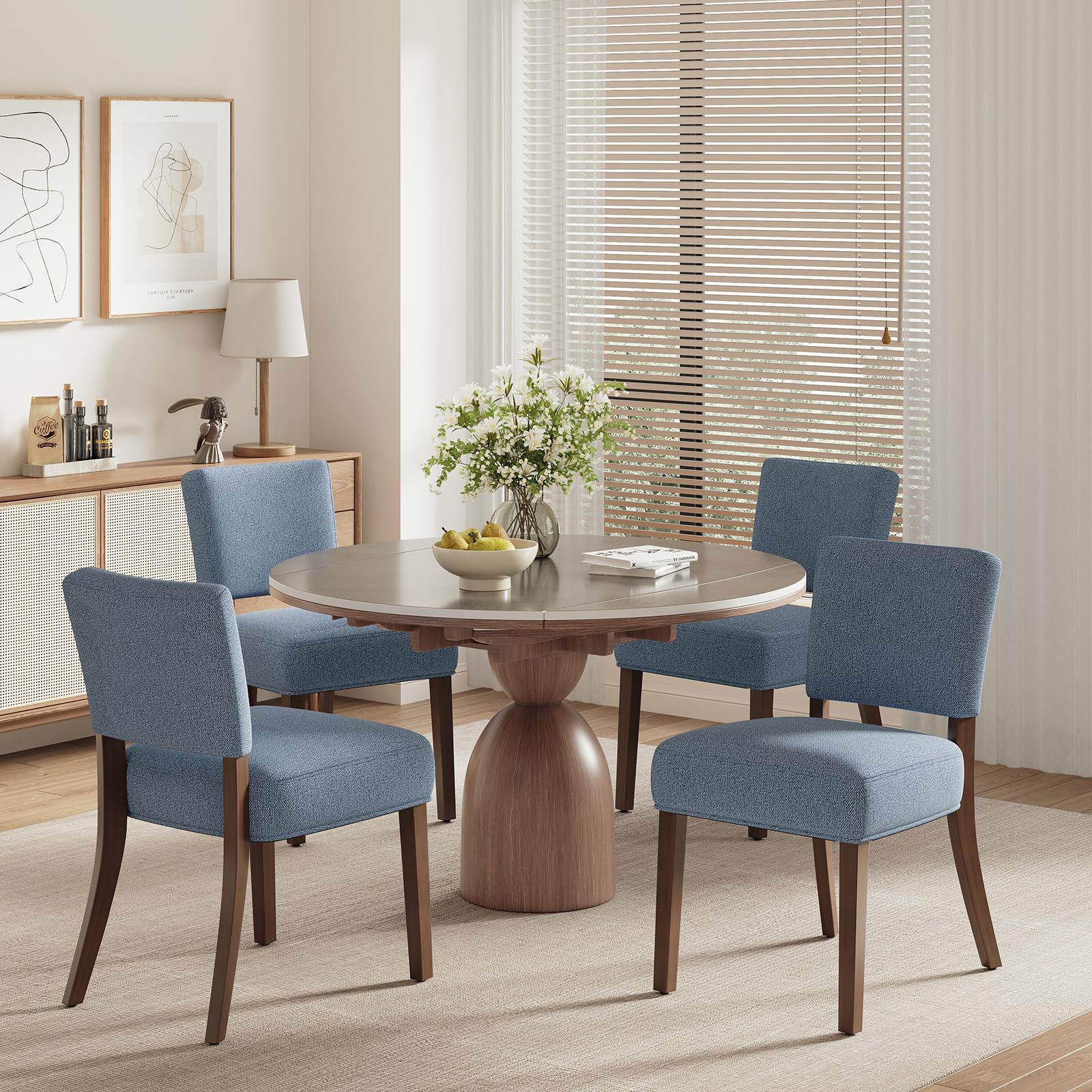 Photo 1 of ***SET OF 2***
COLAMY Mid Century Modern Dining Chairs Set of 2 Upholstered Kitchen Chairs with Back, Farmhouse Fabric Side Dining Room Chairs with Wood Legs for Dining Room Kitchen Restaurant, Blue