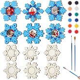 Vercraft 24 Sets Winter Picture Frame Craft Paint Your Own Snowflake Craft | Wooden Snowflake Craft Kit Winter Coloring Picture Frame for Christmas Holiday Art Party Supplies Home DIY Activities Gifts