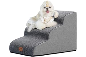 GoGoBunny Ramp Dog Stairs for Couch Sofa and Chair 15.7" H, 3-Step Pet Steps for Small Dogs and Cats, Non-Slip Waterproof Fabric Cover, Stable and Balanced Indoor Step, Pets Friendly, Grey