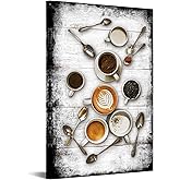 iHAPPYWALL Coffee Wall Art Kitchen Dining Room Decor Vintage Cup Coffee Spoon Picture Prints Rustic Black and White Artwork for Home Restaurant Decoration Ready to Hang 24x36inch