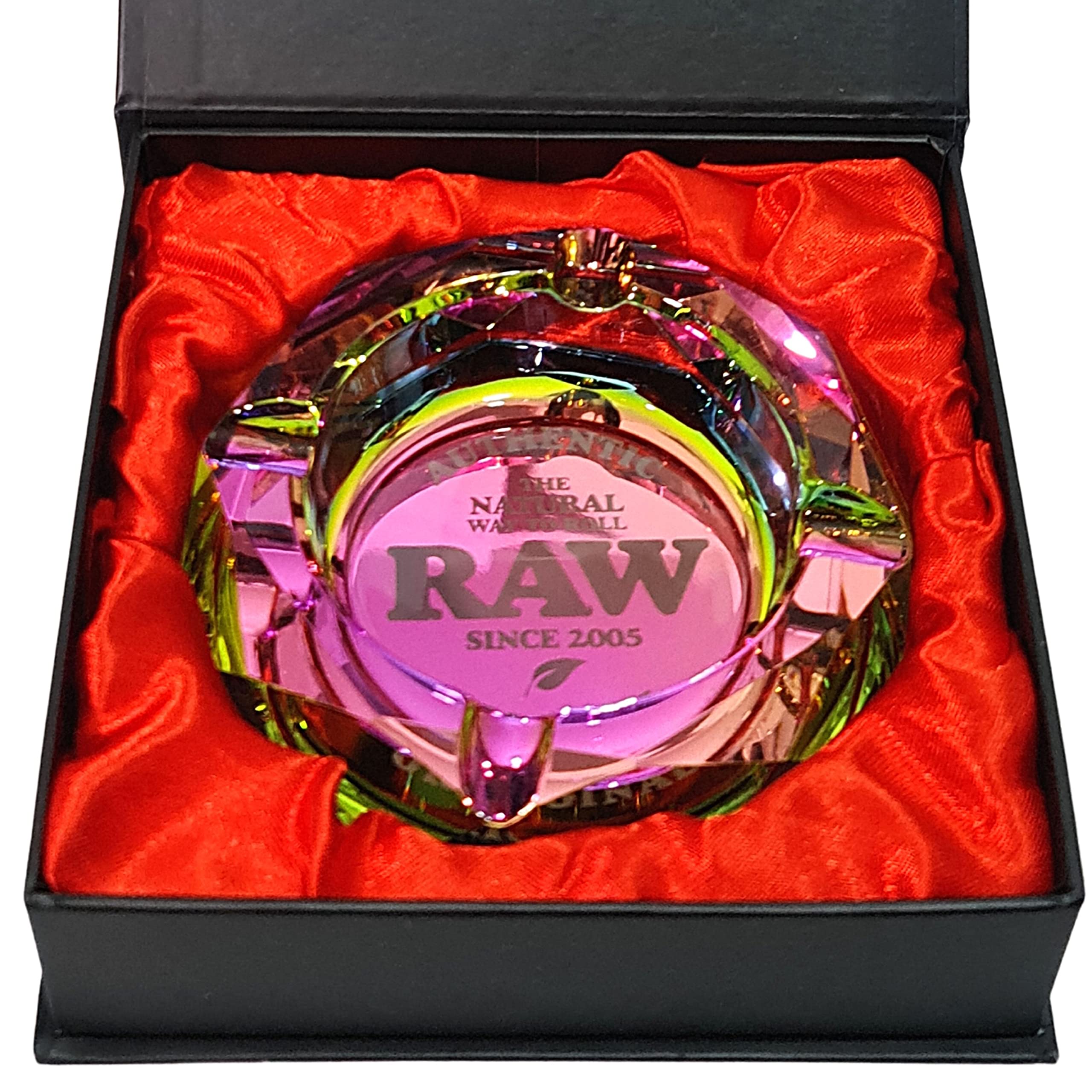 Zactly Exclusive RAW Glass Ashtray Octagon Shaped Decorative Portable Ashray, Modern Lovely Desktop Ashtray With Soft Bottom, Comes In A Presentable And Elegant Gift Box Set (Rainbow Icy Multicolor)