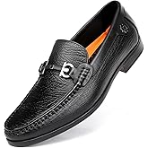 GOLDEN COXES FAMILY Black Leather Dress Shoes for Men, Casual Metal Buckle Formal Business Shoes Wedding Slip on Loafer Party Dress Shoes