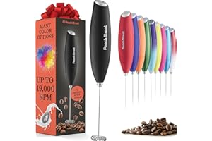 PEACH STREET Powerful Handheld Milk Frother, Mini Milk Foamer, Battery Operated (Not included) Stainless Steel Drink Mixer for Coffee, Lattes, Cappuccino, Frappe, Matcha, Hot Chocolate.