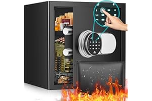 POVANJE 1.6 Cub Safe Box Fireproof Waterproof For Home, Touch Screen Fireproof Safe With Fireproof Bag,Combination Lock, Mute Mode, Anti-Theft Dual Alarm Security Money Safe For Firearm Ammo Cash Documents