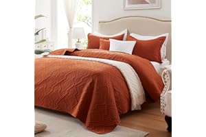 LEAONME Quilt Set King Size 3 Pieces, Lightweight Burnt Orange/Rust Bedspread-98''x106'', Soft Microfiber Summer Quilt, Luxurious Warm Coverlet Set for All Seasons (Includes 1 Quilt, 2 Shams)