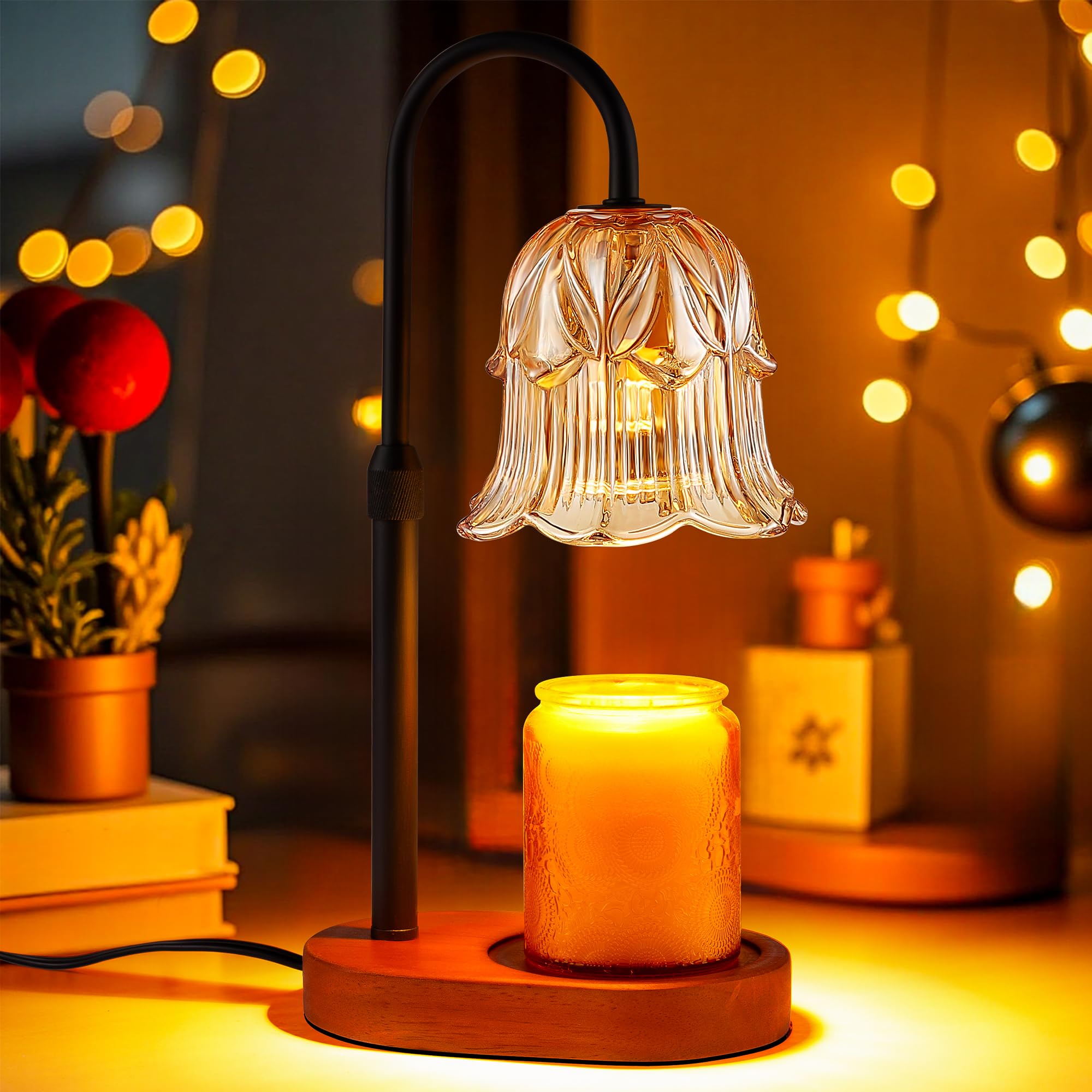 Photo 1 of Candle Warmer Lamp Adjustable Timer Electric?Amber Flower Shaped Melting Wax Lamp