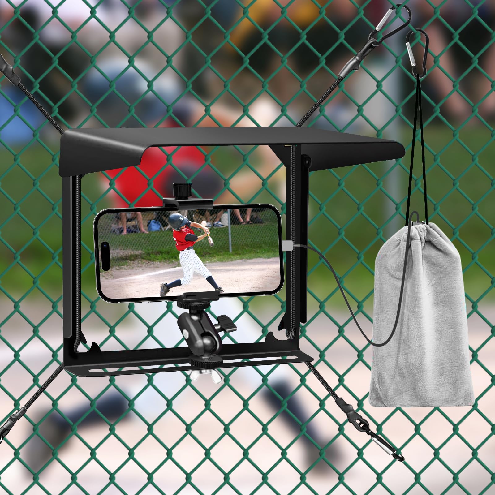 Photo 1 of ** MISSING PARTS**Cell Phone Fence Mount with Shade, Mounting Kit for Gamechanger for iPhone, Mevo Start, Phones, and Other Action Cameras,Phone/Camera for Baseball/Tennis Game Footage, 360° Rotating Non-Slip Fixtures
