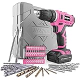 Hi-Spec 50 Piece 12V Pink Drill Driver & Multi Bit Set. High Speed Cordless & Rechargeable Electric Power Screwdriver & Drill