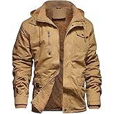 LEPOAR Men's Winter Jacket Military Jacket Fleece Lined Warm Cargo Jackets Removable Hood Cotton Work Coat