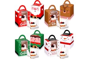 TaoBary 24 Pcs Christmas Cupcake Christmas Cookie Boxes with Window Insert Handle Muffin Pastry Holder Xmas Cupcake Gift Box Bakery Treat Boxes for Christmas Party(Snowman)