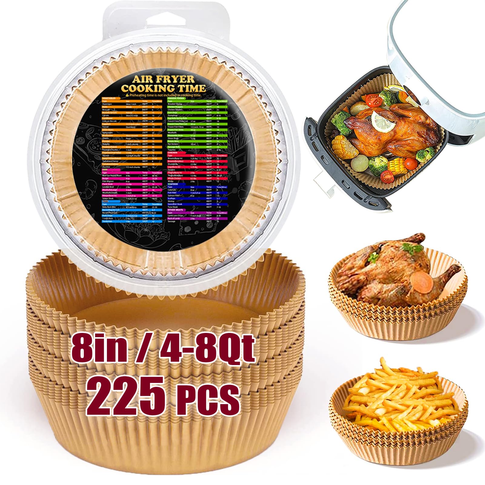 225PCS Air Fryer Liners for Ninja AF101/ AF150AMZ / AF161 Max XL Air Fryer, 8 Inch Round Air Fryer Parchment Paper Liners for 4-8QT Basket, Non-stick Oil Resistant Airfryer Liners
