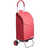 Amazon Basics Folding Shopping Cart Converts into Dolly, 36 inch Handle Height, Red