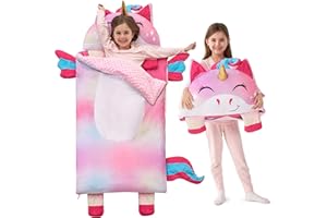 JOIEDOMI Kids Sleeping Bag 4 5 6 Year Old Girl Gifts Toddler Nap Mat with Pillow & Blanket 60" x 27" for Kids Ages 3+ Soft Plush Sleeping Mat for Preschool and Boys Girls