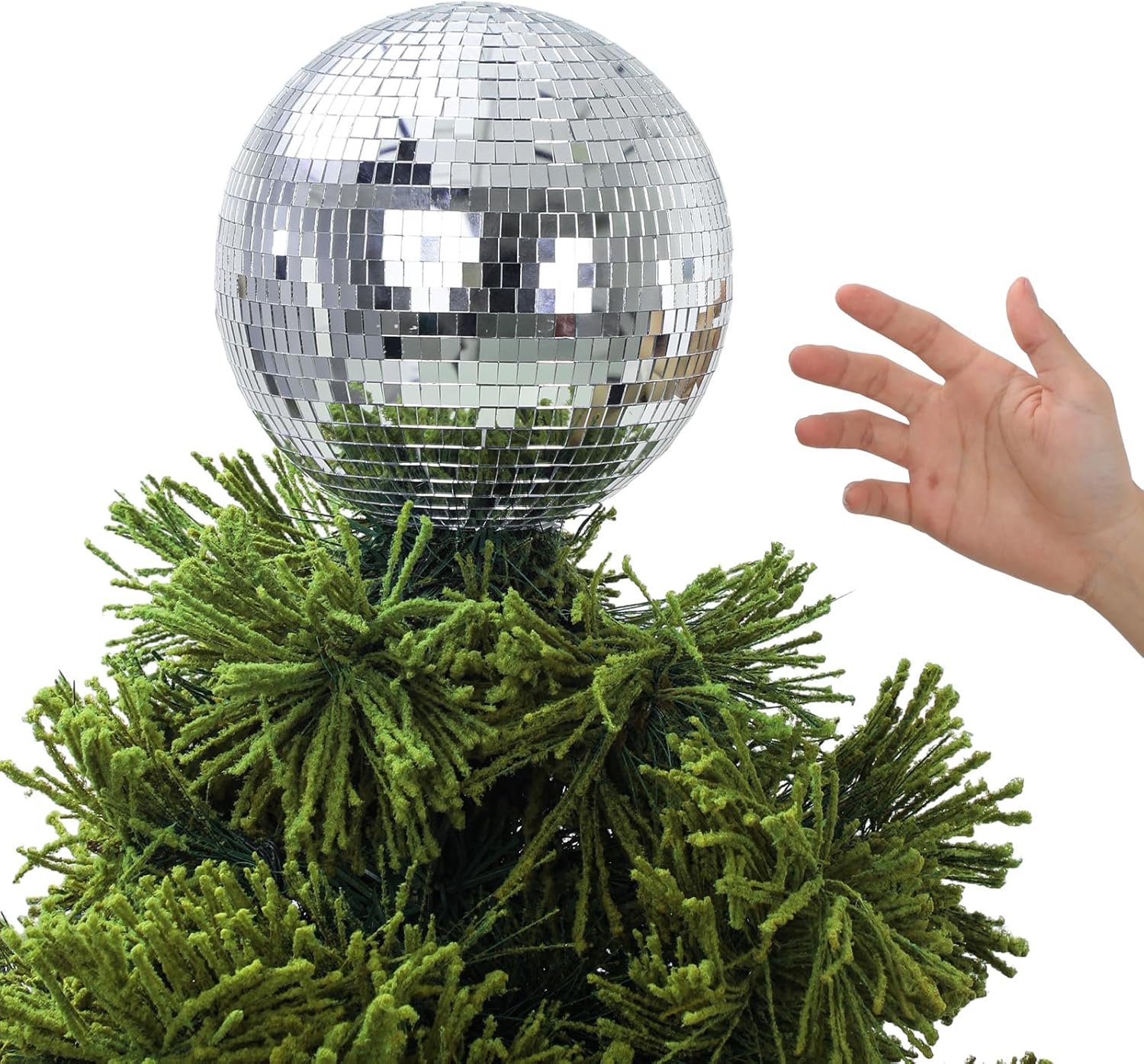 Tree Toppers - Leyndo 8'' Disco Ball Christmas Tree Topper Disco Mirror Ball Xmas Tree Topper 3D Hollow Silver Disco Ball Decor Disco Ball Ornament for 70s Disco Holiday Wedding Birthday Party Decorations