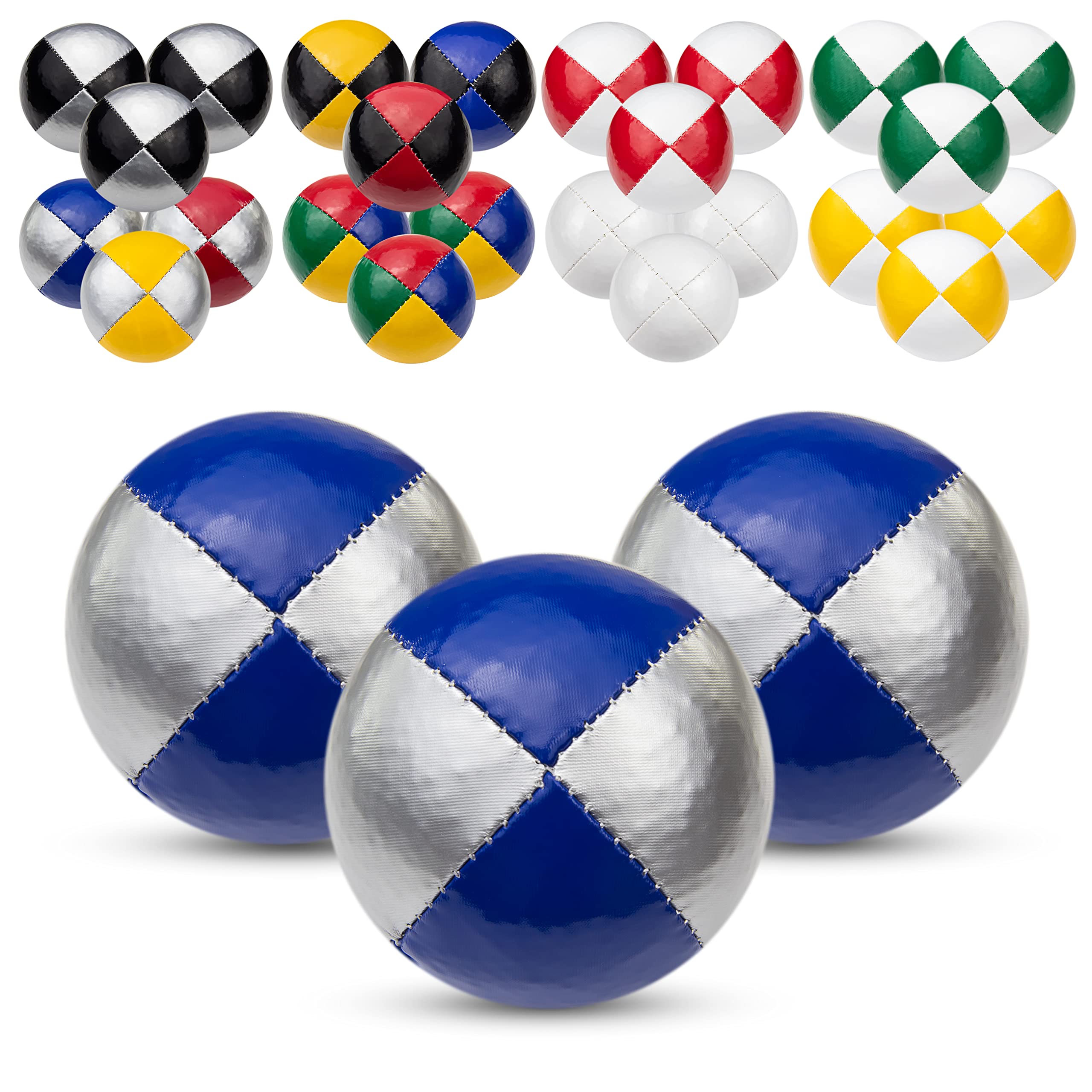 Juggle Dream 3x Pro Thud Juggling Balls - Set of 3 Professional Juggling Balls with Free Online Learning Video, Perfect for Beginners and Experts (Silver/Blue)