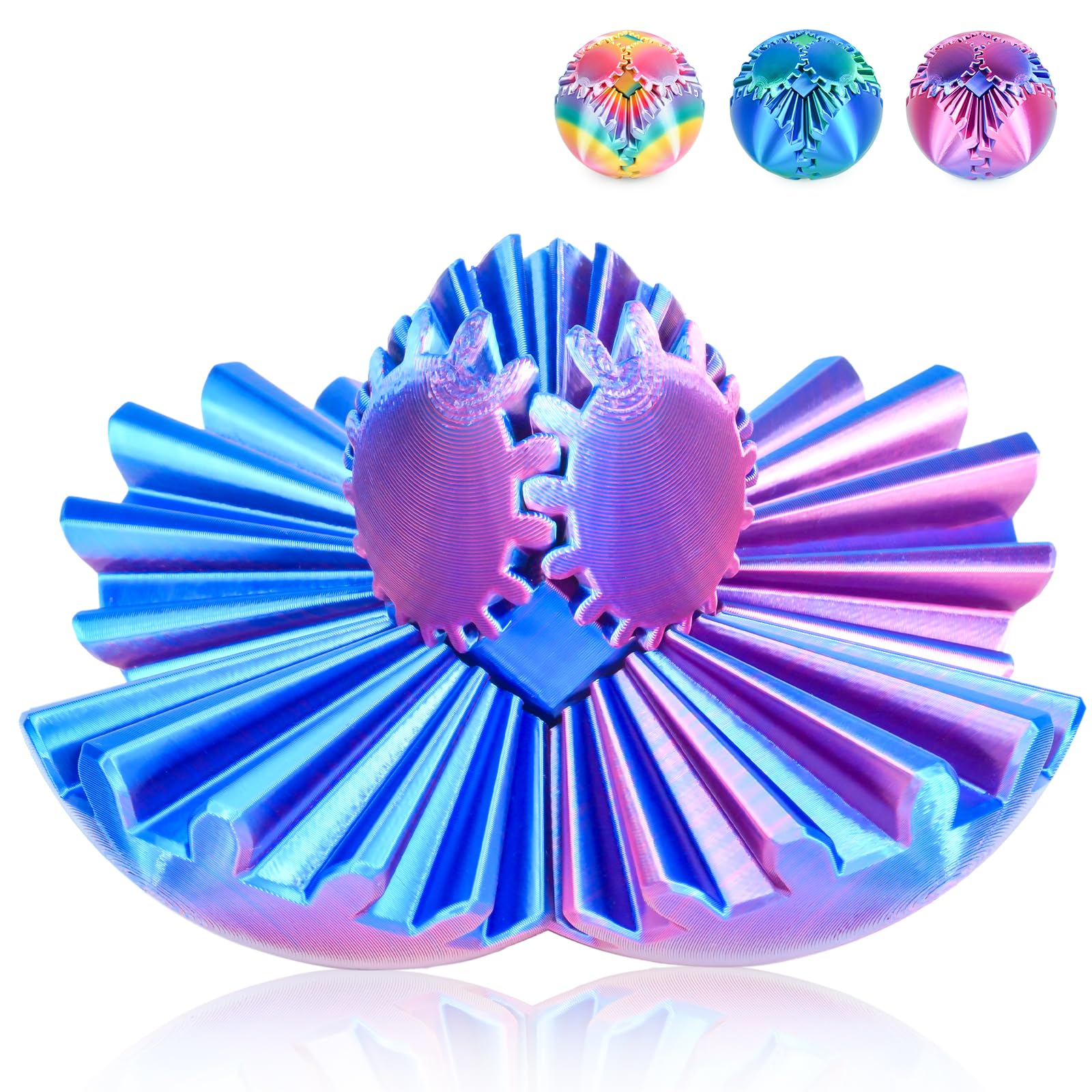 Gear Ball 3D Printed Fidget Toy Spinning Gear Sphere for Stress Relief Anxiety Fun Desk Toy for Adults Kids Stocking Filler Gifts Birthday Christmas (Purple, Diameter: 3.3 In)