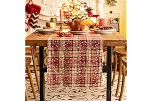 AQOTHES Red Green Plaid Christmas Table Runner, Winter Holiday Snowflake Table Runners 72 inches Long, Xmas Decorations Indoor Outdoor Farmhouse Home Kitchen Dining Party Decor