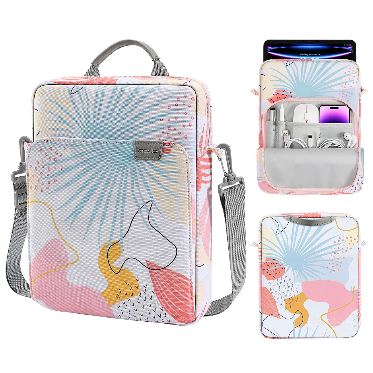 MoKo 9-11 Inch Tablet Sleeve Bag Handle Carrying Case with Shoulder Strap Fits 11inch iPad Air M3, iPad A16 2025, iPadPro M4/Air M2 5/4th 10.9, Tab S8/S9 11, Tropical Leaf — image 1