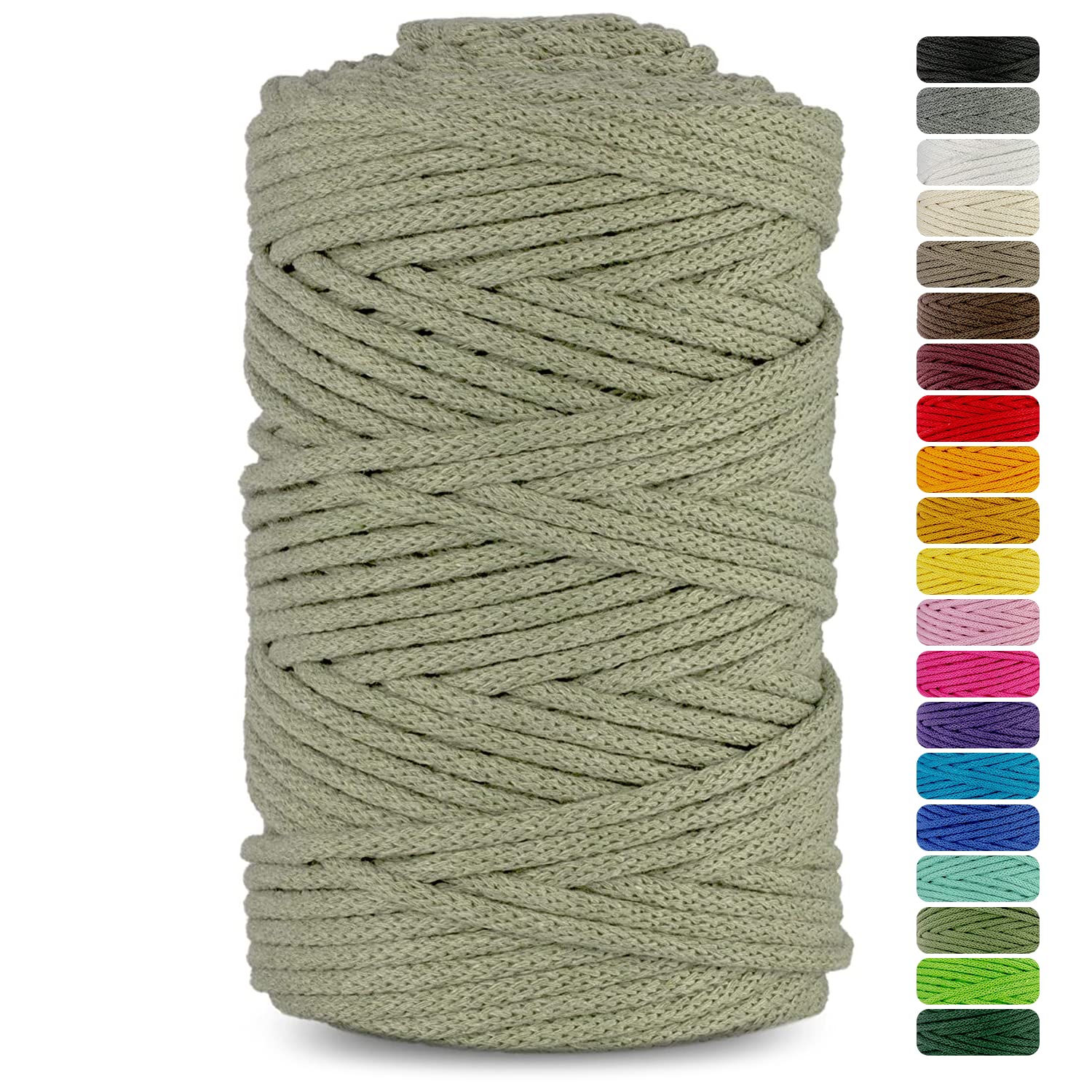Netuno 1x Macrame Cord Braided Macramé Yarn Olive Green 5 mm x 100 m 0,2 inch x 3 937 inch Natural Twine String Cotton Cord Ideal Project Hanging Baskets DIY Handbags Decoration
