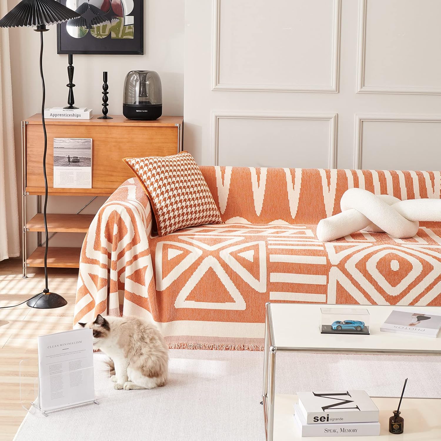 Slipcovers - HANDONTIME Orange Sofa Covers for Couch Loveseat Covers Soft Chenille Couch Cover for Dogs Sofa Covers for 3 Cushion Couch Boho Sofa Throw Cover Pet Couch Furniture Protector Thick Washable 71