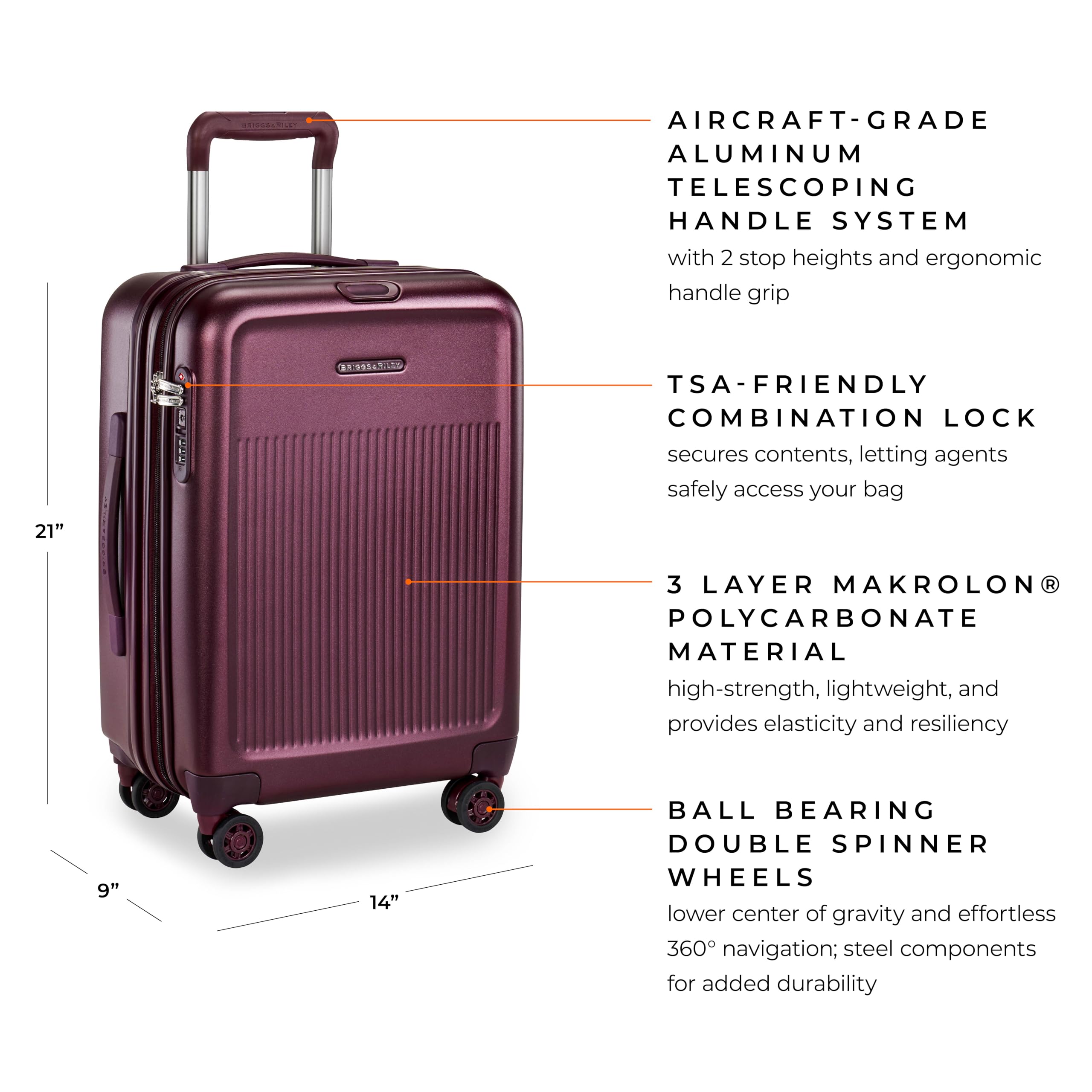 Sympatico Hardside International Spinner Luggage, Plum, 21-Inch Carry-On