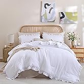 JANZAA Comforter Set Full Size White Comforter Set Ruffled Soft Vintage Farmhouse Bed Set Fluffy 3PCS Shabby Chic Bedding with 2 Pillowcases