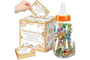 Glenmal 52 Pcs Baby Shower Games Gift Sets Large Baby Bottle for Shower Game Guess How Many Candies Decorations for Gender Reveal(Little Pumpkin)