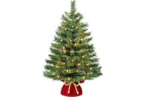 Best Choice Products Pre-Lit Decorative Christmas Tree, 3ft Artificial Holiday Desktop Accent with Warm White Lights, Red Velvet Cover & Gold Braided Rope