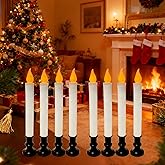 Mairekajie Christmas Window LED Lights - Black Base, Dusk to Dawn Sensor, 9" Battery Powered Candles for Indoor Table Party Decorations - Set of 8