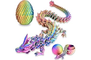 LOCYFENS 3D Printed Dragon Eggs with Dragon Inside, Rainbow Articulated 3D Dragon Toys with 3D Dragon Eggs, Crystal Dragon Red Yellow Blue