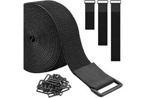 ZSURLUX 3.8cm x 5m (1.5 in x 16 ft) Heavy Duty Hook and Loop Cinch Straps - Cut-to-Length - Includes 20 Buckles - Adjustable 