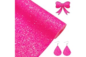 Greatdiy Fluorescent Pink Chunky Glitter Fabric Roll 12 x 52 inch Sparkly Bright Peach Red Summer Faux Leather for Bows Earrings (19014#5)