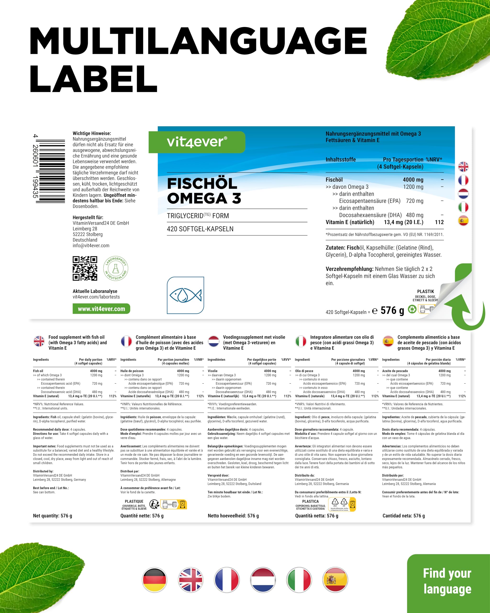 vit4ever Omega 3 Kapseln hochdosiert, 420 Kapseln 6