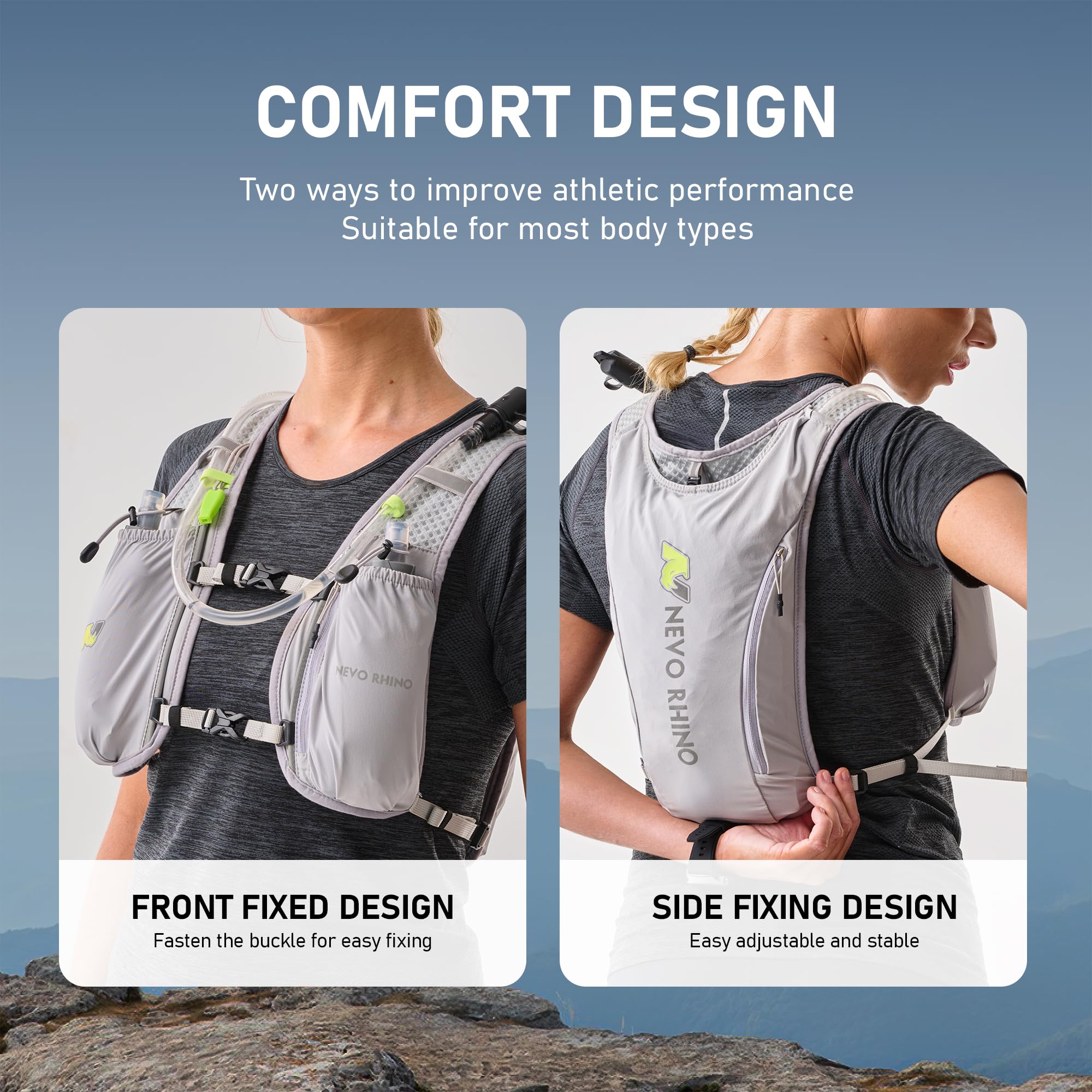 N NEVO RHINO Running Vest,Hydration Vest 5L with 1.5L Water Bladder,Lightweight Hydration Pack Water Backpack for Hiking Race