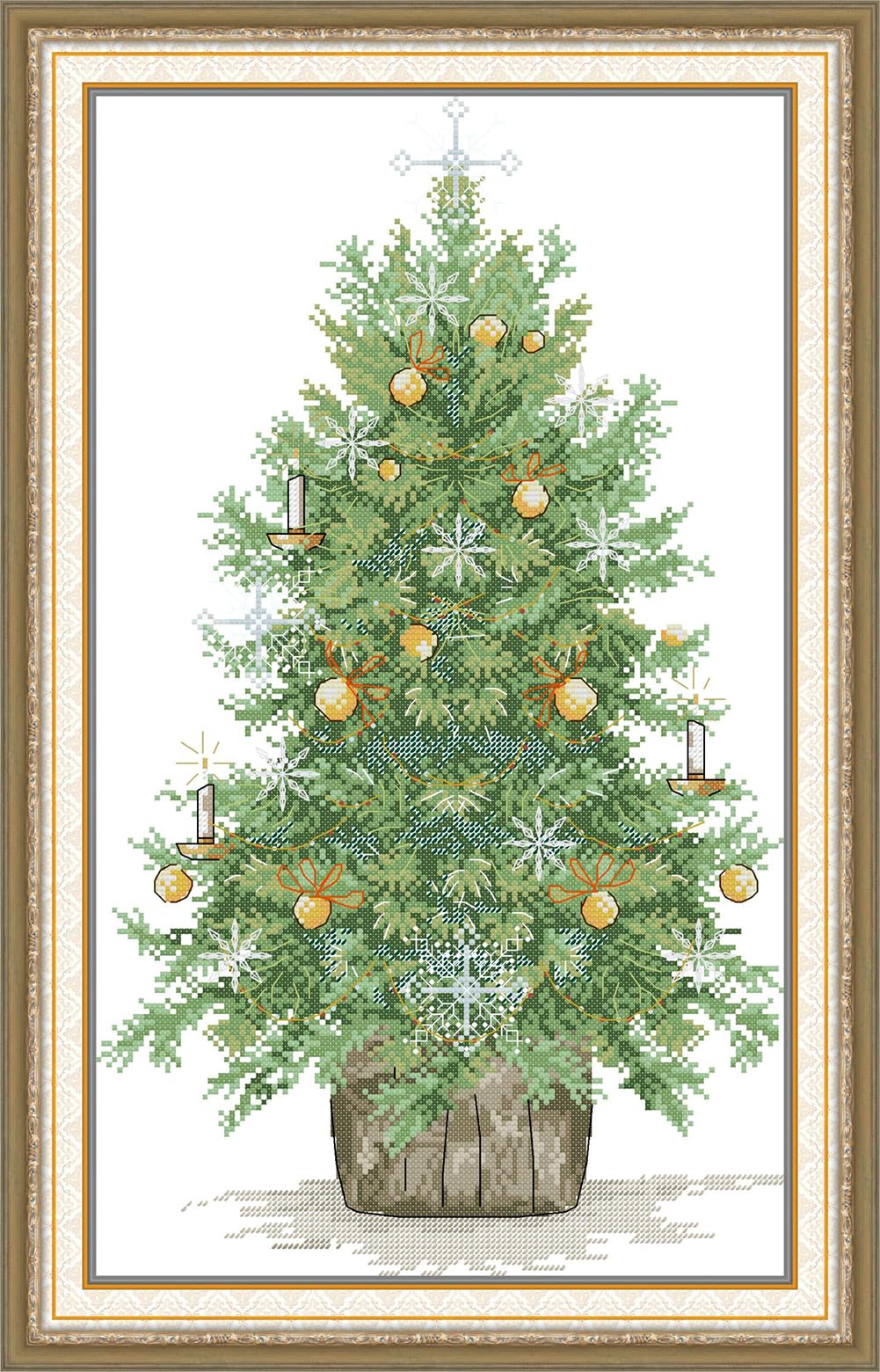ABEUTY Cross Stitch Kits Christmas Tree for Adults Pre Printed or NOT, DIY 14 Count Embroidery Sewing Starter Kit Stamped or Unstamped DMC Needlework Easy Beginners (Stamped)