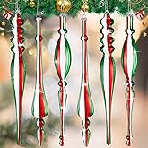 Acellegic 6 Pack Large Mercury Glass Ornaments, 14.9 Inch Christmas Hanging Decoration Vintage Finial Ornament for Xmas Tree Home Holiday Decor(Red, Green, White)