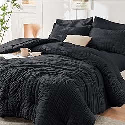 HYMOKEGE Black Full Size Comforter Sets Seersucker