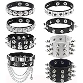 Cagzzee 8Pcs Spiked Studded Bracelet - Black Punk Studded Bracelets, Men Women Rivet Punk Bracelet Wristband Cuff Wrap Bangle