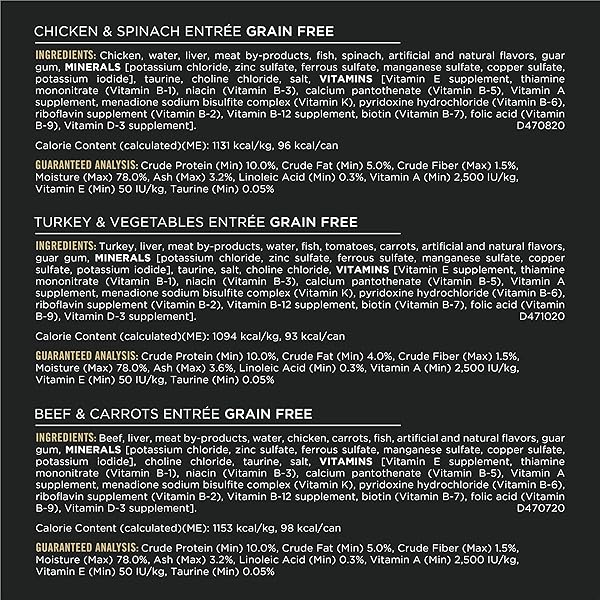 PURINA PRO PLAN COMPLETE ESSENTIALS CHICKEN, TURKEY AND BEEF GRAIN FREE WET CAT FOOD VARIETY PACK – (24) 3 OZ. CANS