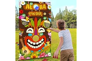 HIPARTY Luau Party Game Banner with 4 Bean Bags, Hawaiian Tiki Toss Game Banner, Hawaiian Games for Adults Kids Summer Tropical Carnival Party Supplies Outdoor Games