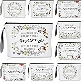 Reginary Inspirational Makeup Bags Valentines Gifts for Women Bulk Motivational Flower Canvas Cosmetic Bag with Zipper Thank You Gift for Staff Employee Coworker Party Gifts, 9 x 6.7 in(10 Pcs)