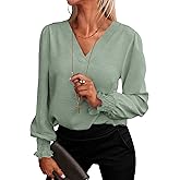 ANRABESS Women's Business Casual Tops V Neck Puff Long Sleeve Shirts Dressy Office Work Blouse 2026 Fall Outfits Clothes