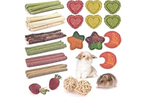 ERKOON 33 PCS Bunny Chew Toys for Teeth, from Various Natural Ingredients Such as Apple Wood, Carrots, and Timothy Grass, Sui