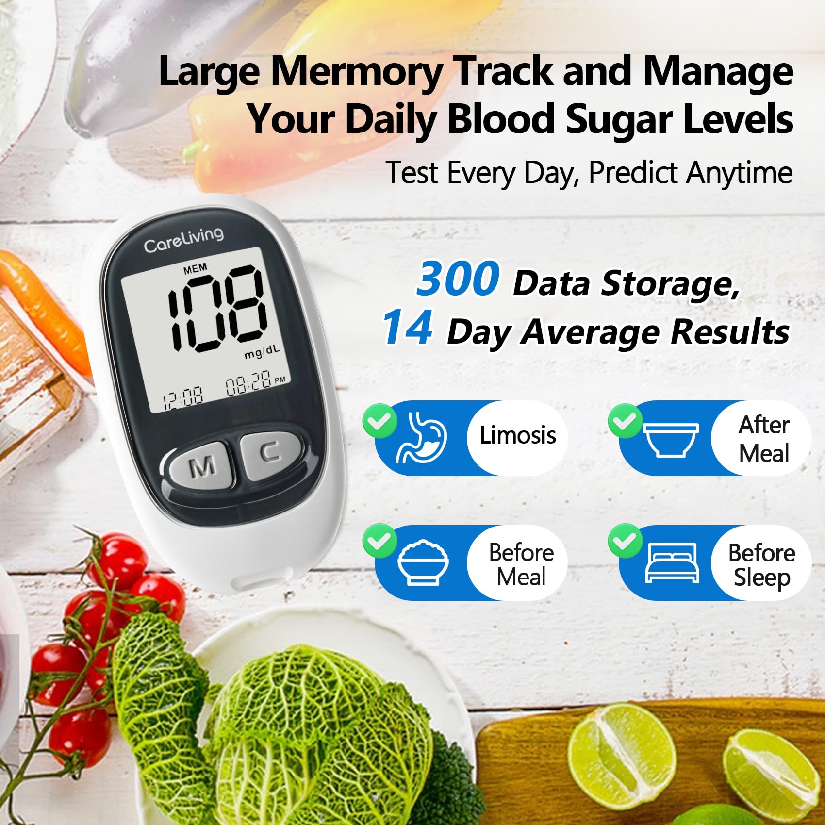 MM1100 Blood Glucose Monitor Kit with 100 Test Strips, 100 Lancets, 1 Blood Glucose Meter, 1 Lancing Device, Diabetes Testing Kit, Portable Blood Sugar Test Kit, Glucometer Kit for Home