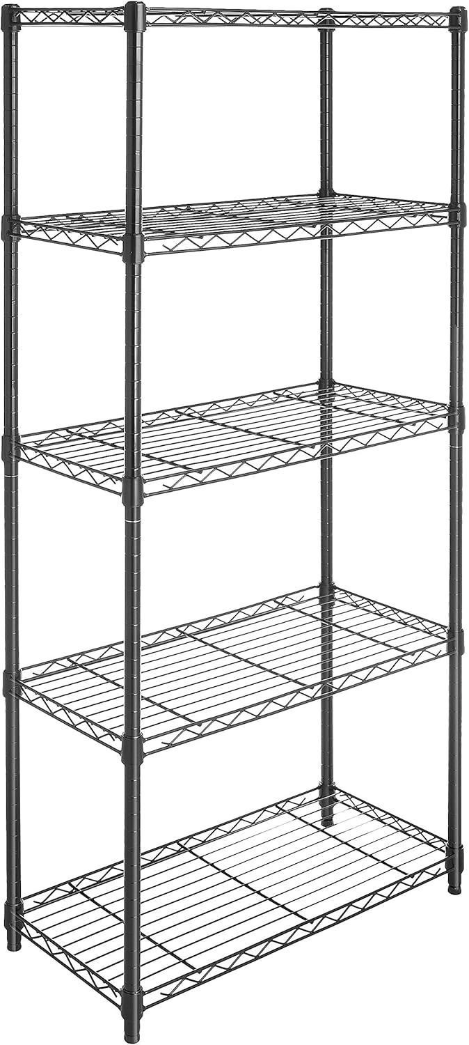 Amazon Basics 5Shelf Shelving Unit on 4” Casters, Black & 3Shelf