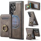 Oidealo Magnetic Leather Case for Samsung Galaxy S23 Ultra, Compatible with MagSafe, Shockproof Protective Phone Case Detachable Wallet RFID Blocking Card Holder Ring Stand (Coffee)
